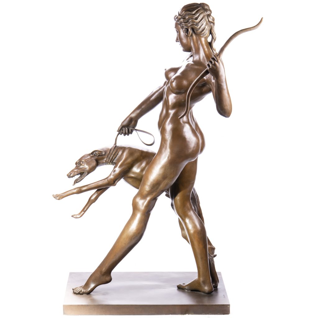 Art Deco Bronze Figur - Diana Göttin der Jagd mit Hund nach E.McCartan 157x110x80cm Art Deco Bronze Figur - Diana Göttin der Jagd mit Hund nach E.McCartan 157x110x80cm