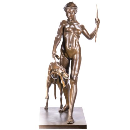 Art Deco Bronze Figur - Diana Göttin der Jagd mit Hund nach E.McCartan 157x110x80cm2