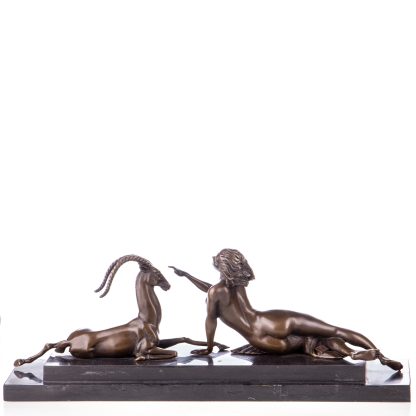 Art Deco Bronze Figur Frau mit Antilope 19x47x12cm2