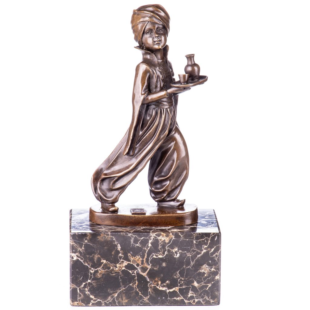 Art Deco Bronze Figur Orientalischer Diener Oriental Waiter nach F.Preiss 26x13x7cm