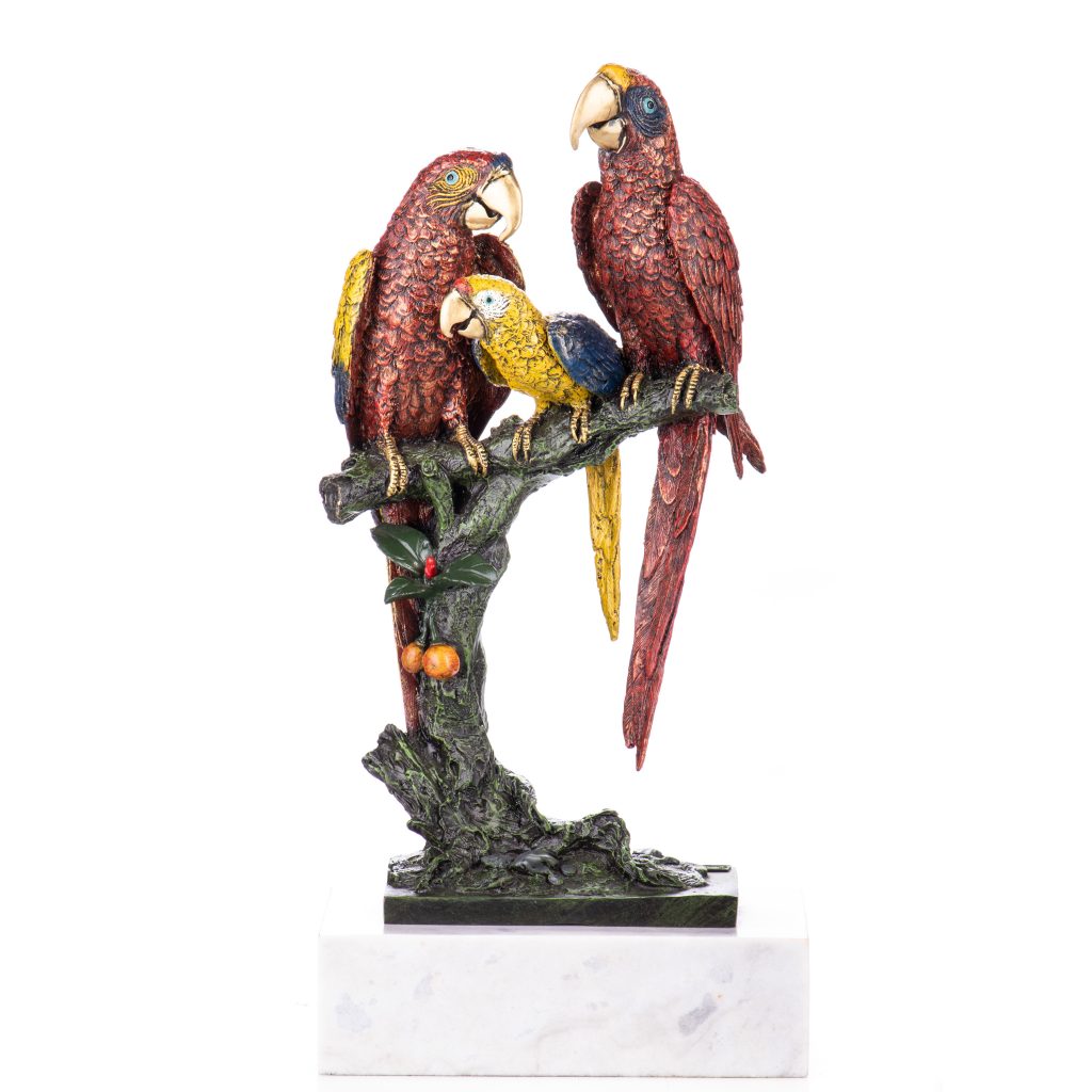 Farbige Bronzefigur Papageien 40x19x11cm Farbige Bronzefigur Papageien 40x19x11cm