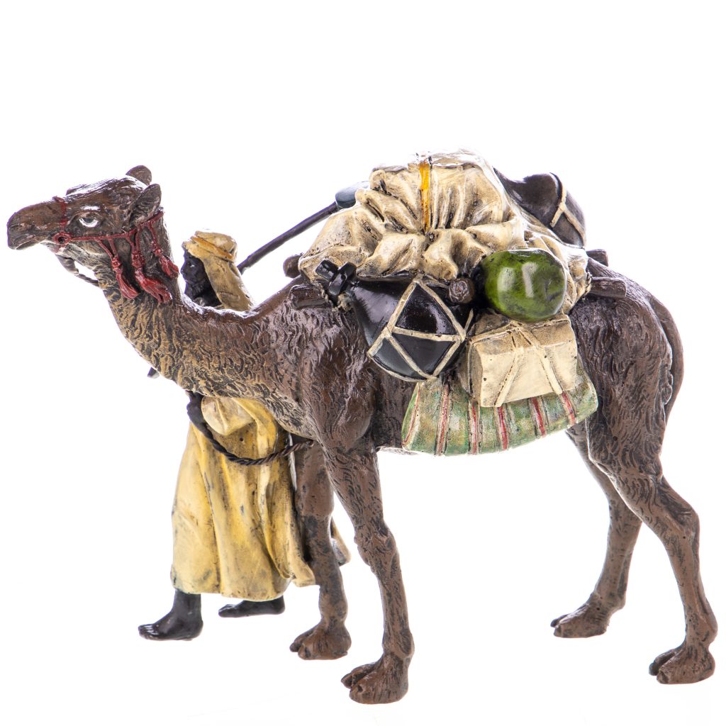 Farbige Bronzefigur Wiener Art Araber mit Kamel 14x18x11cm