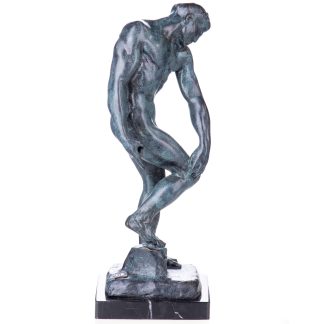 Grün Patinierte Bronzefigur Männlicher Akt Adam nach Rodin 30x11x12