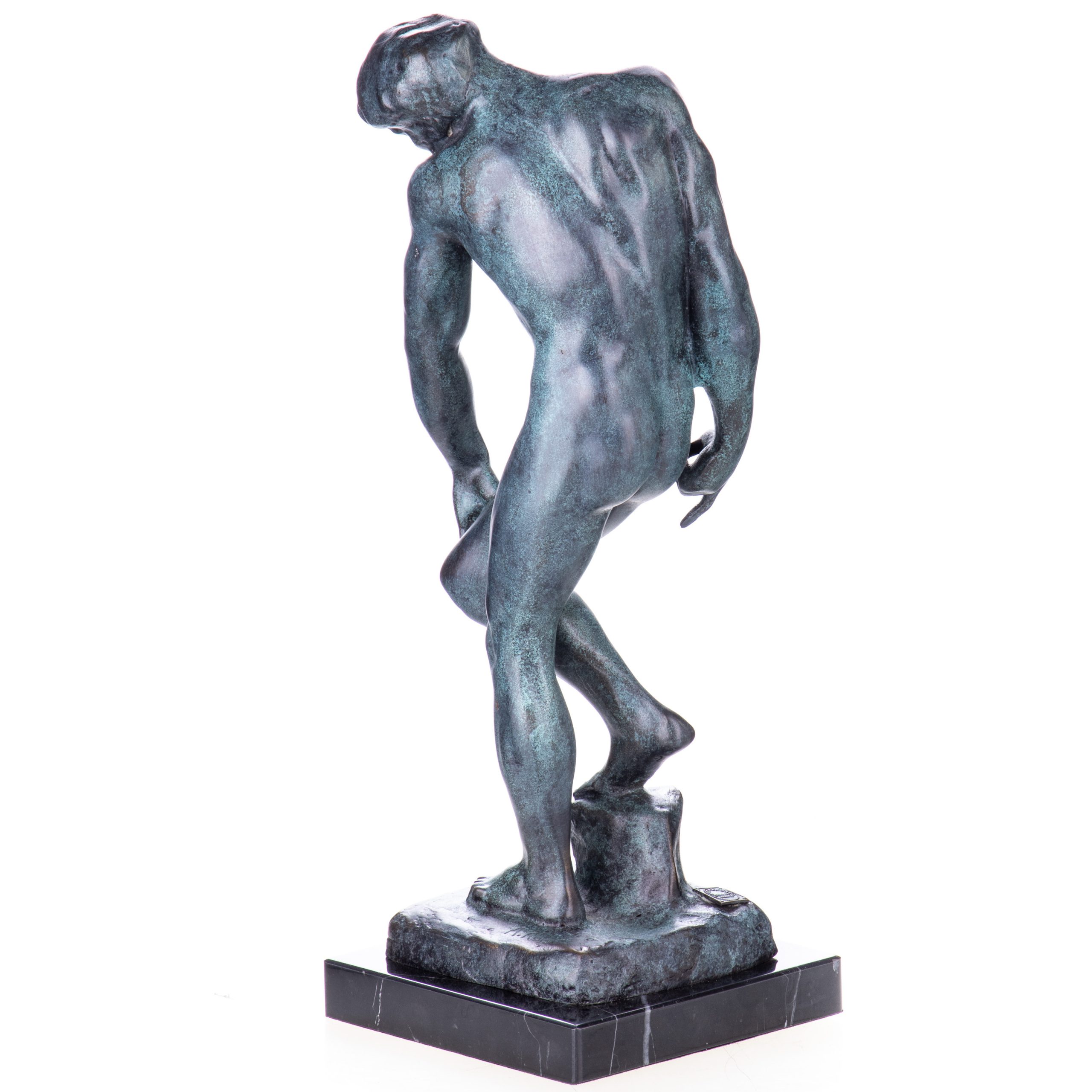 Grün Patinierte Bronzefigur Männlicher Akt Adam nach Rodin 30x11x12cm2 Grün Patinierte Bronzefigur Männlicher Akt Adam nach Rodin 30x11x12cm2