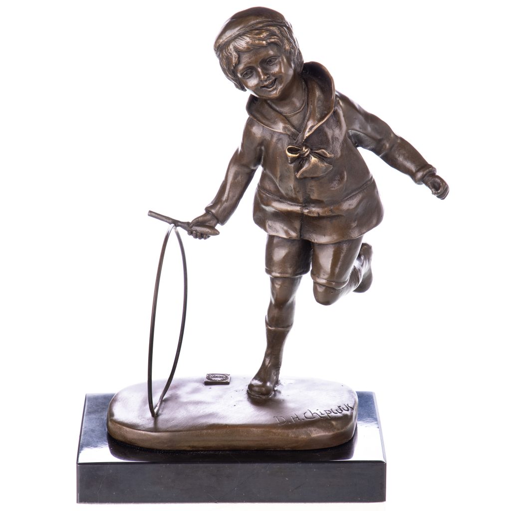 Art Deco Bronzefigur Junge mit Reif Boy with Hoop nach D.H.Chiparus 24x15x11cm