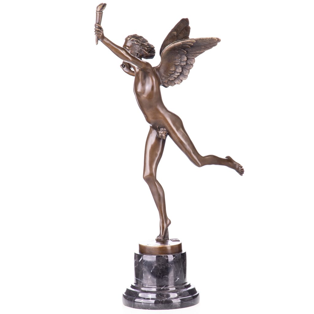 Bronze Figur Engel mit Fackel 48x30x24cm Bronze Figur Engel mit Fackel 48x30x24cm