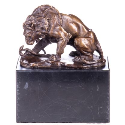 Bronze Figur Löwe mit Schlange 15x12x7cm