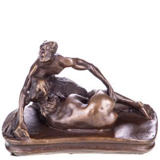 Erotische Bronzefigur Teufel mit Nackter Frau Wiener Art 8x11x6cm
