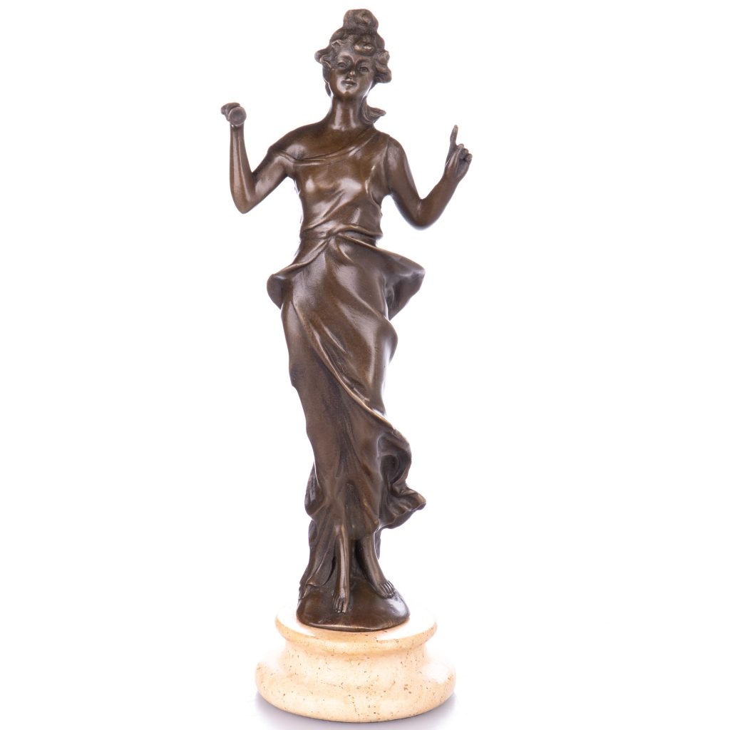 Jugendstil Bronzefigur Frau mit Kelch 25x9x7cm