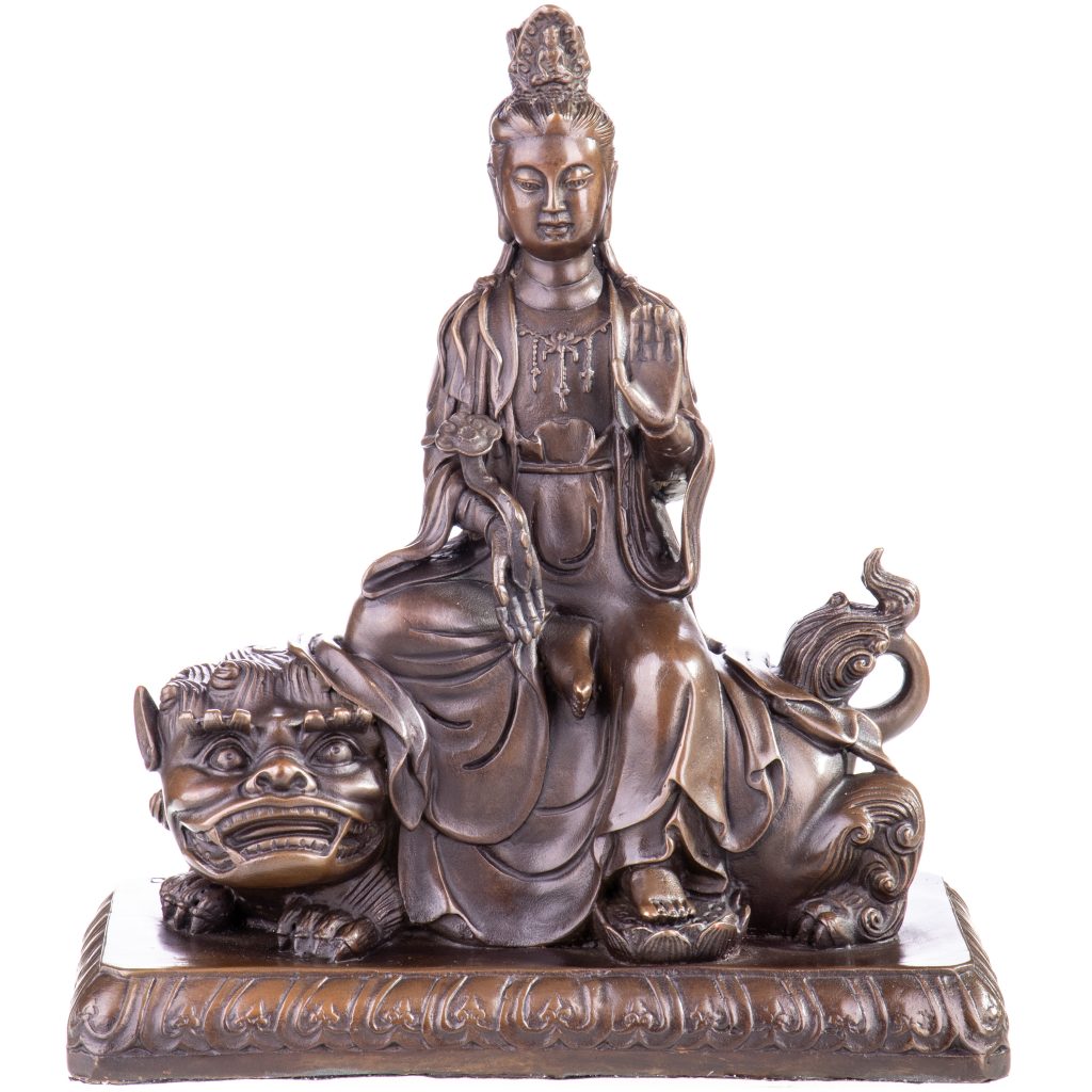 Asiatica Bronzefigur Guanyin Chinesische Göttin der Barmherzigkeit 26x23x12cm