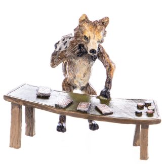 Farbige Bronzefigur Fuchs am Pokertisch Wiener Art9x11x8cm