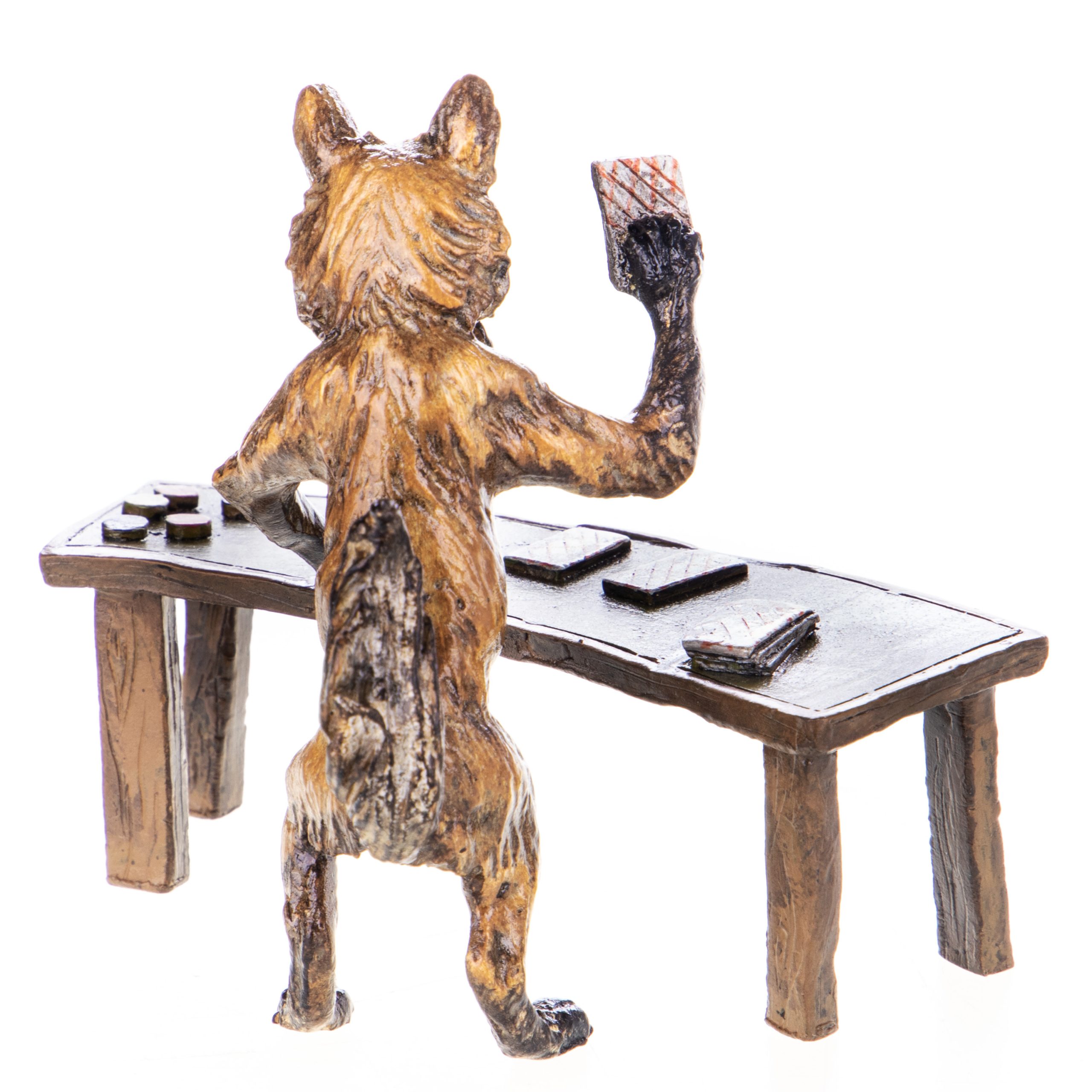 Farbige Bronzefigur Fuchs am Pokertisch Wiener Art9x11x8cm2 Farbige Bronzefigur Fuchs am Pokertisch Wiener Art9x11x8cm2
