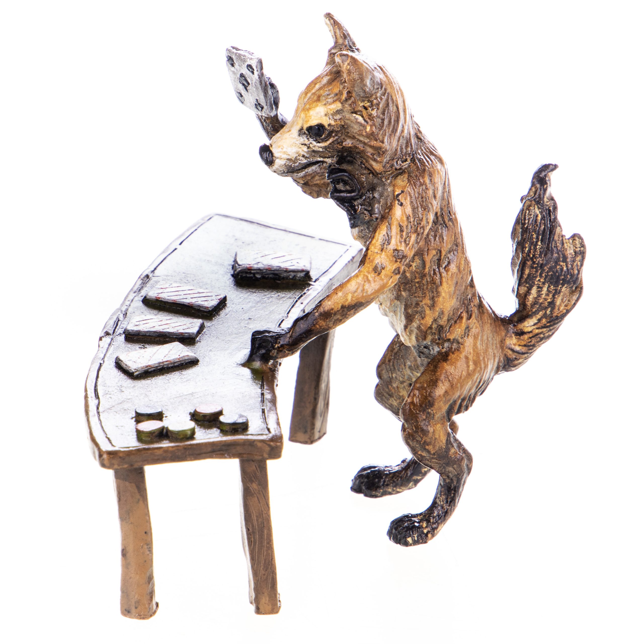 Farbige Bronzefigur Fuchs am Pokertisch Wiener Art9x11x8cm3 Farbige Bronzefigur "Fuchs am Pokertisch" Wiener Art 9x11x8cm – Bild 3