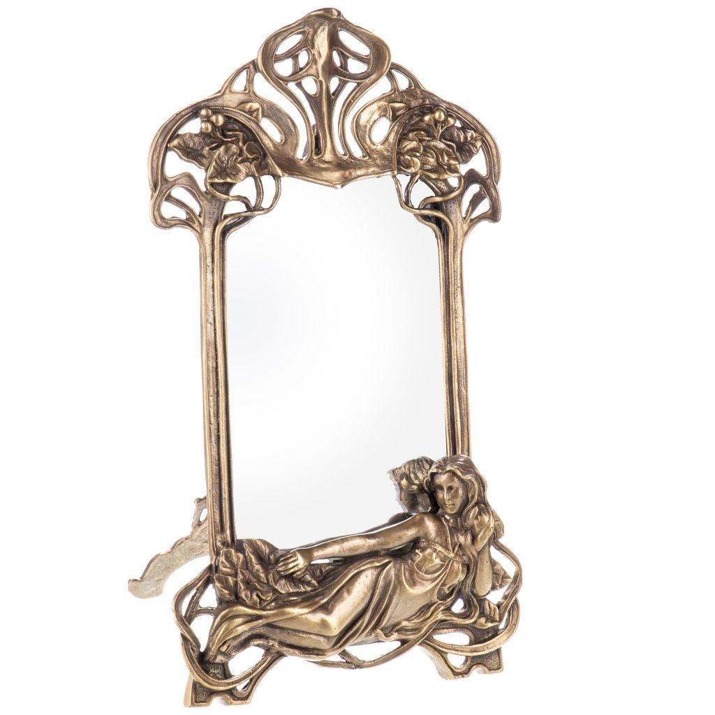 Jugendstil Bronze Spiegel liegende Frau 32x20x3cm Jugendstil Bronze Spiegel liegende Frau 32x20x3cm