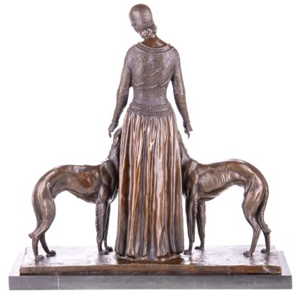 Art Deco Bronzefigur Frau mit zwei Hunden nach D.H.Chiparus 59x58x20cm2