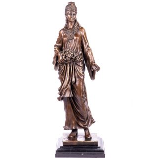 Bronzefigur Frau mit Rosen 104x38x30cm