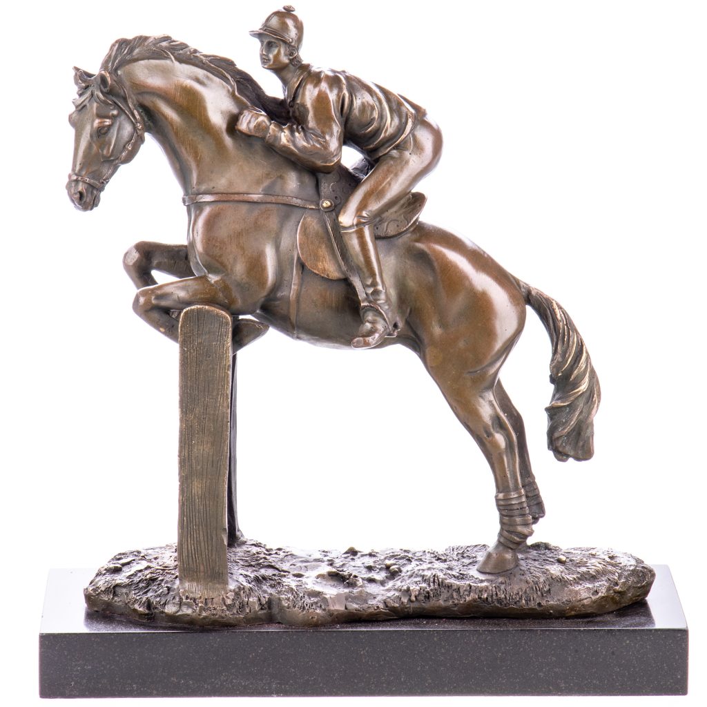 Bronzefigur Springreiter mit Pferd 34x31x12cm Bronzefigur Springreiter mit Pferd 34x31x12cm