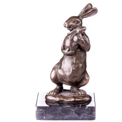 Bronzefigur Osterhase mit Hasenkind 16x9x8cm