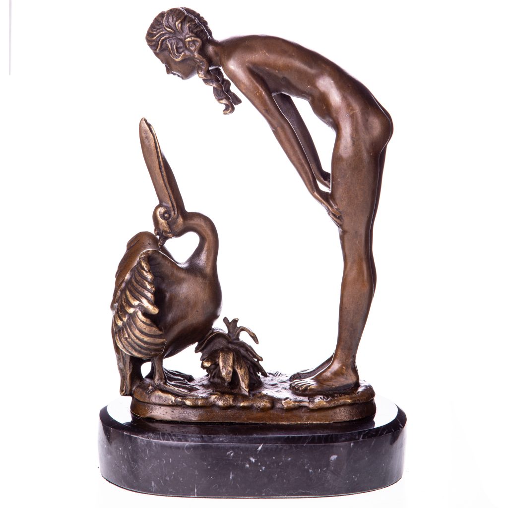 Art Deco Bronze Figur Frau mit Pelikan 24x16x9cm