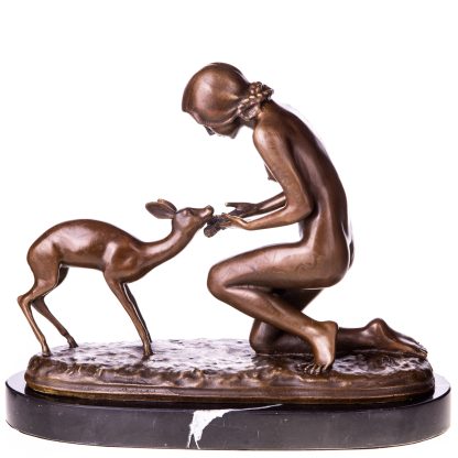 Bronzefigur Frau mit Reh 28x32x14cm