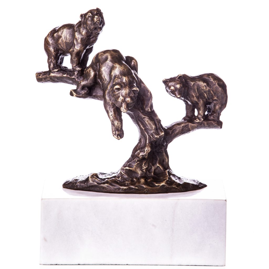 Bronzefigur Bärenfamilie auf Baum 30x24x14cm