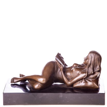 Bronze Figur Weiblicher Akt mit Buch 14x28x15cm