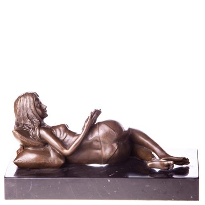 Bronze Figur Weiblicher Akt mit Buch 14x28x15cm – Bild 3