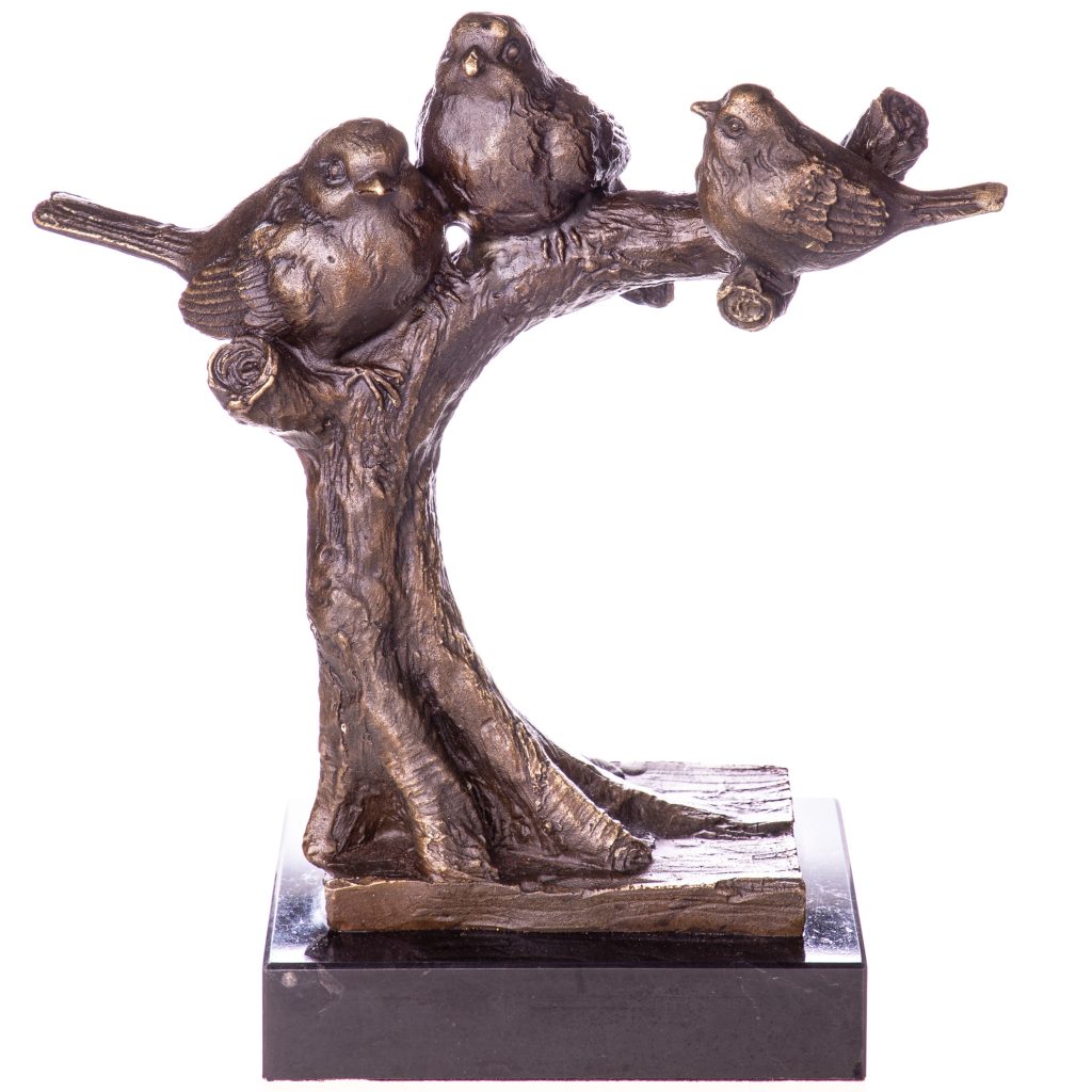 Bronzefigur Drei Vögel auf einem Ast 27x24x10cm