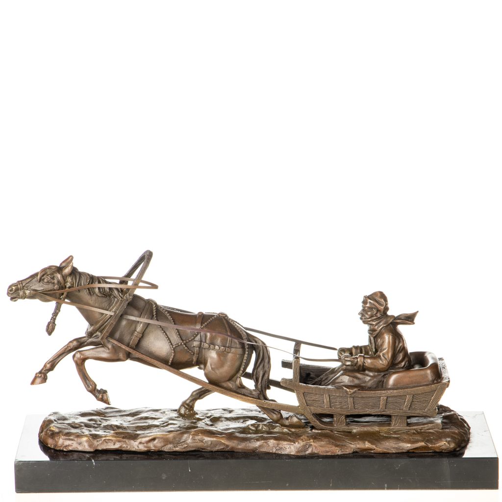 Bronzefigur Pferdeschlittenfahrt nach F.Gornik 21x41x13cm Bronzefigur Pferdeschlittenfahrt nach F.Gornik 21x41x13cm