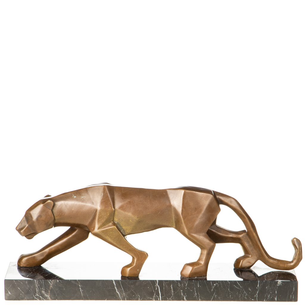 Moderne-Bronzefigur-kubistischer-Panther-17x43x9cm