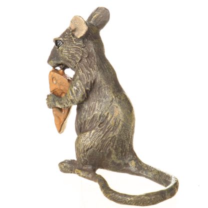 Farbige Bronzefigur Wiener Art Maus mit Käse 7x6x3cm2