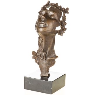 Moderne Bronzefigur weibliches Gesischt mit Blumen 33x13x13cm