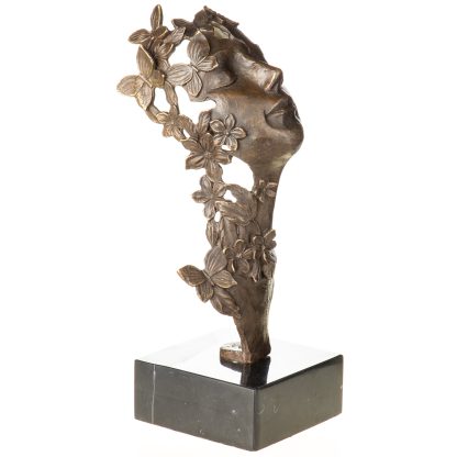 Moderne Bronzefigur weibliches Gesischt mit Blumen 33x13x13cm2