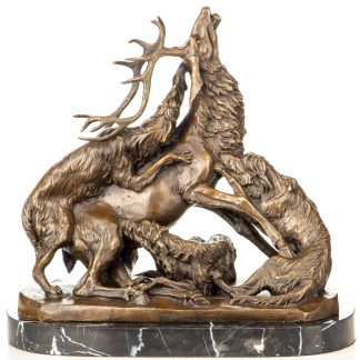 Bronzefigur Hirsch mit Wölfen 36x37x18cm Bronzefigur-Hirsch-mit-Woelfen-36x37x18cm