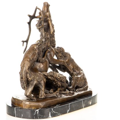Bronzefigur Hirsch mit Wölfen 36x37x18cm2