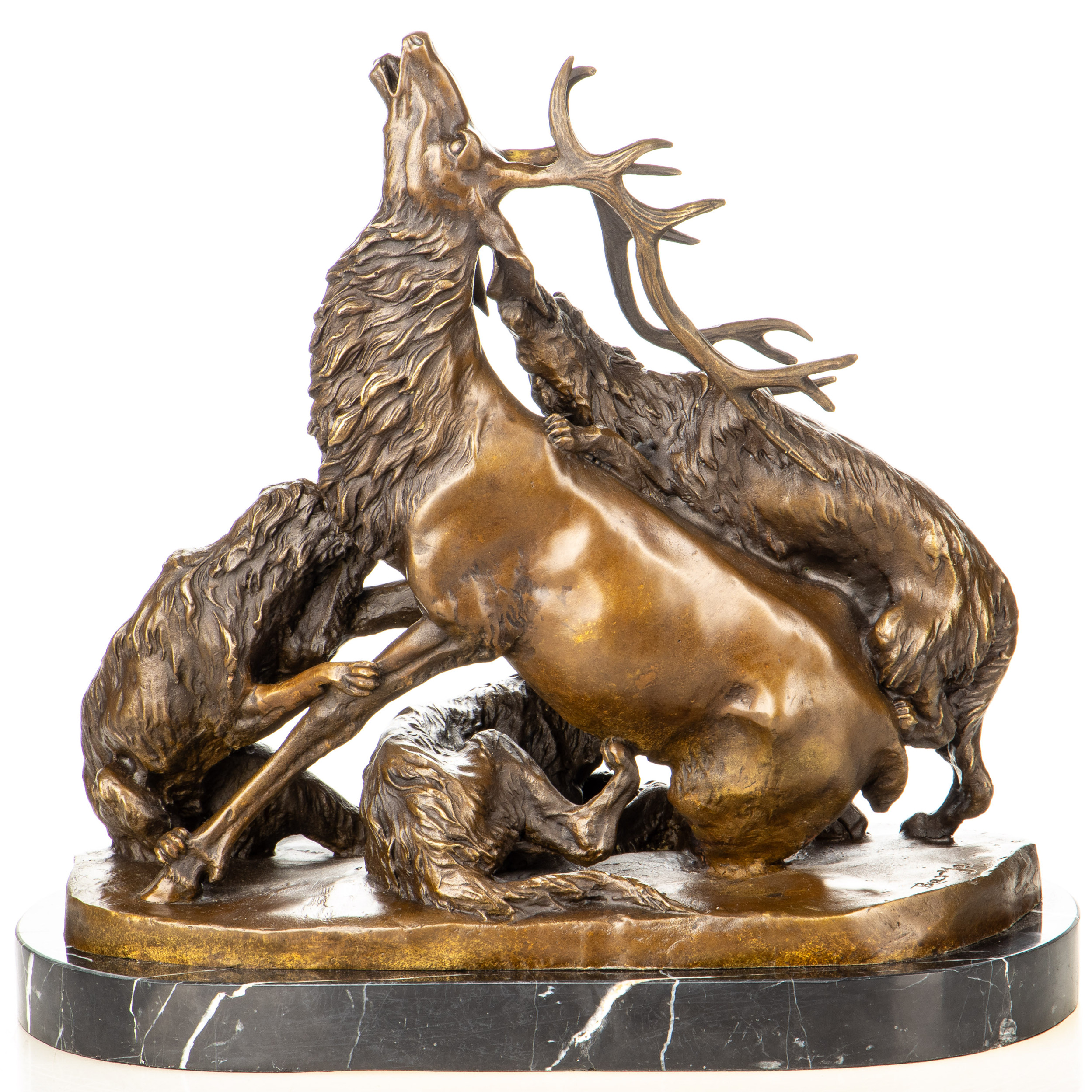 Bronzefigur Hirsch mit Wölfen 36x37x18cm4 Bronzefigur Hirsch mit Wölfen 36x37x18cm – Bild 4