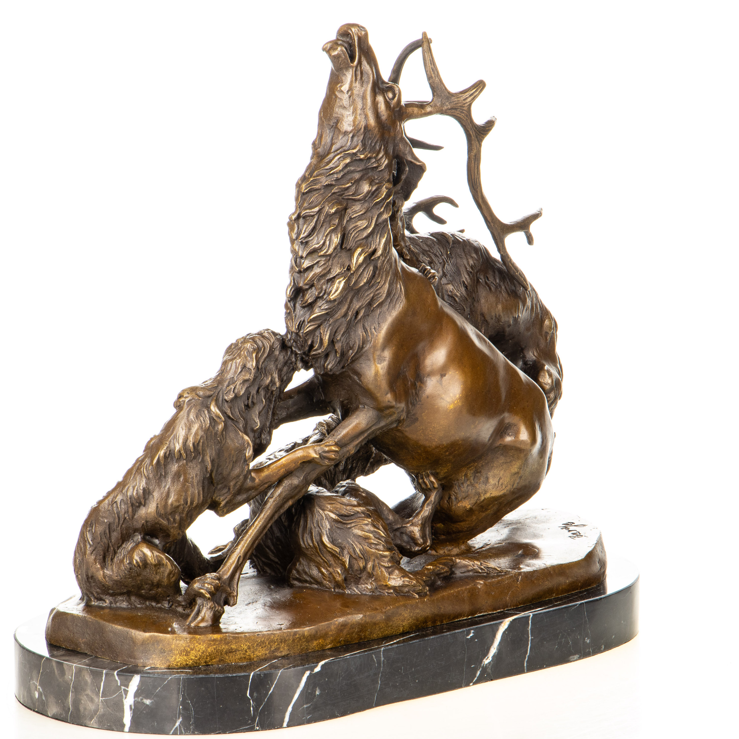 Bronzefigur Hirsch mit Wölfen 36x37x18cm5 Bronzefigur Hirsch mit Wölfen 36x37x18cm – Bild 5