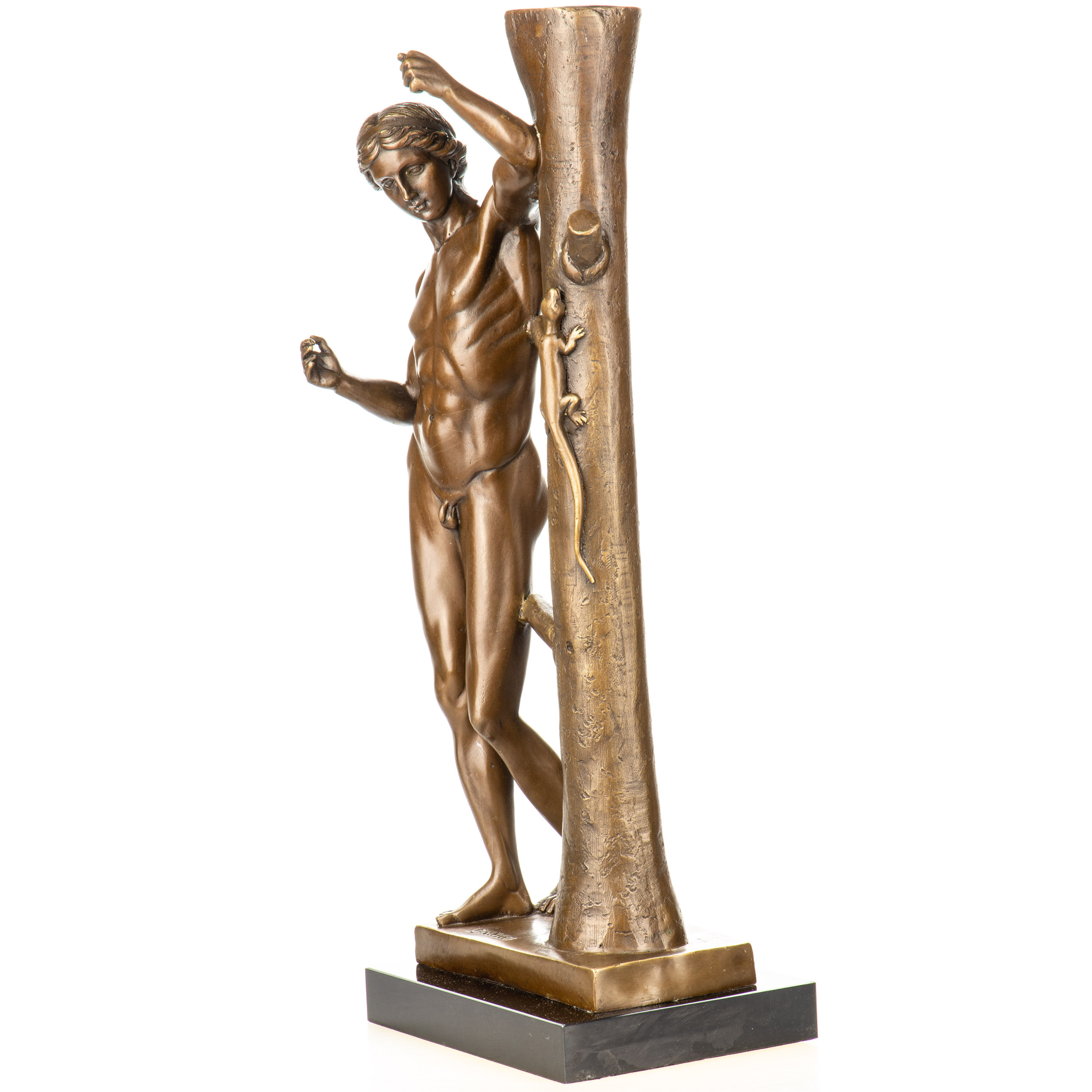 Mythologische Bronzefigur Männlicher Akt mit Eidechse Apollo Sauroktonos 53x20x18cm5 Mythologische Bronzefigur Männlicher Akt mit Eidechse Apollo Sauroktonos 53x20x18cm – Bild 5