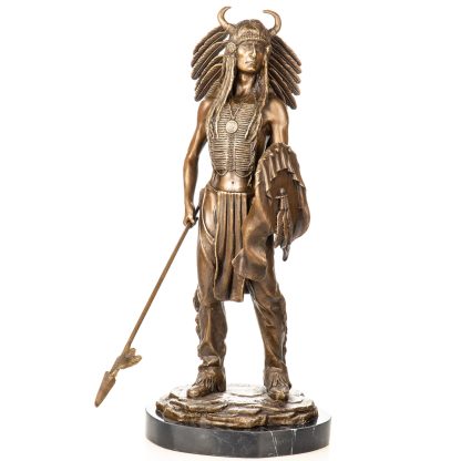Western Bronzefigur Indianer mit Schild und Speer 50x22x20cm