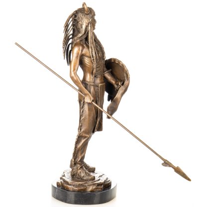 Western Bronzefigur Indianer mit Schild und Speer 50x22x20cm – Bild 3