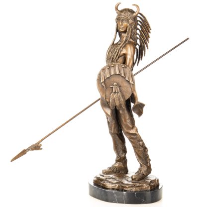 Western Bronzefigur Indianer mit Schild und Speer 50x22x20cm – Bild 6