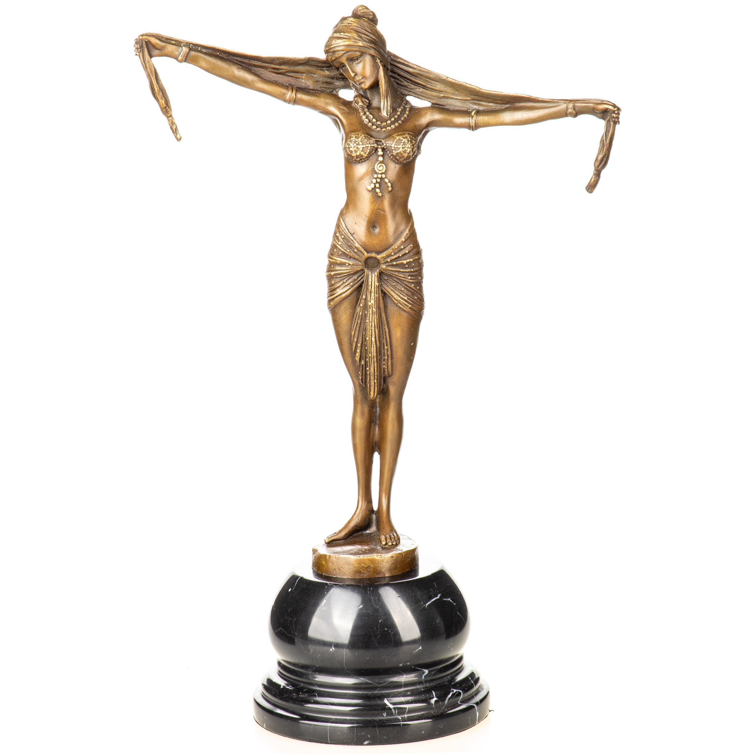 Art Deco Bronzefigur Scarf Dancer Tänzerin mit Schal nach D.H.Chiparus 39x26x13cm Art Deco Bronzefigur Scarf Dancer Tänzerin mit Schal nach D.H.Chiparus 39x26x13cm