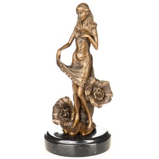 Bronzefigur-Frau-mit-Blumen-26x12x12cm