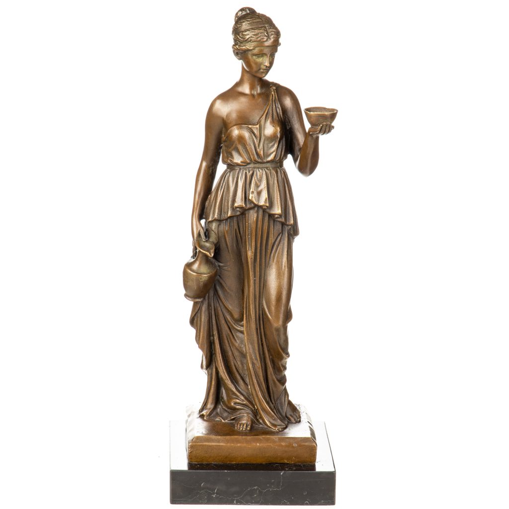 Bronzefigur-Frau-mit-Krug-und-Becher-40x13x13cm
