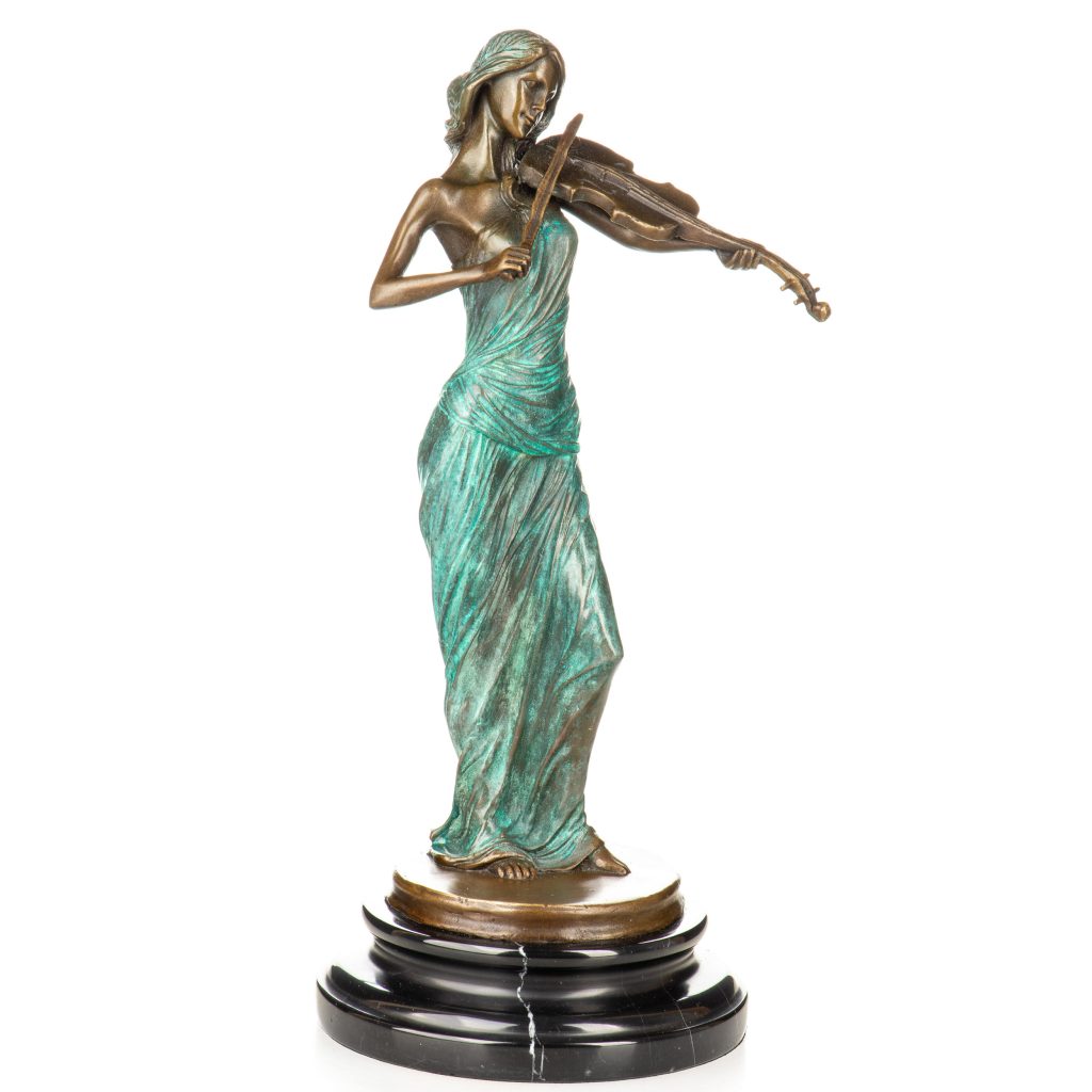 Farbige Bronzefigur Geigerin 34x17x17cm