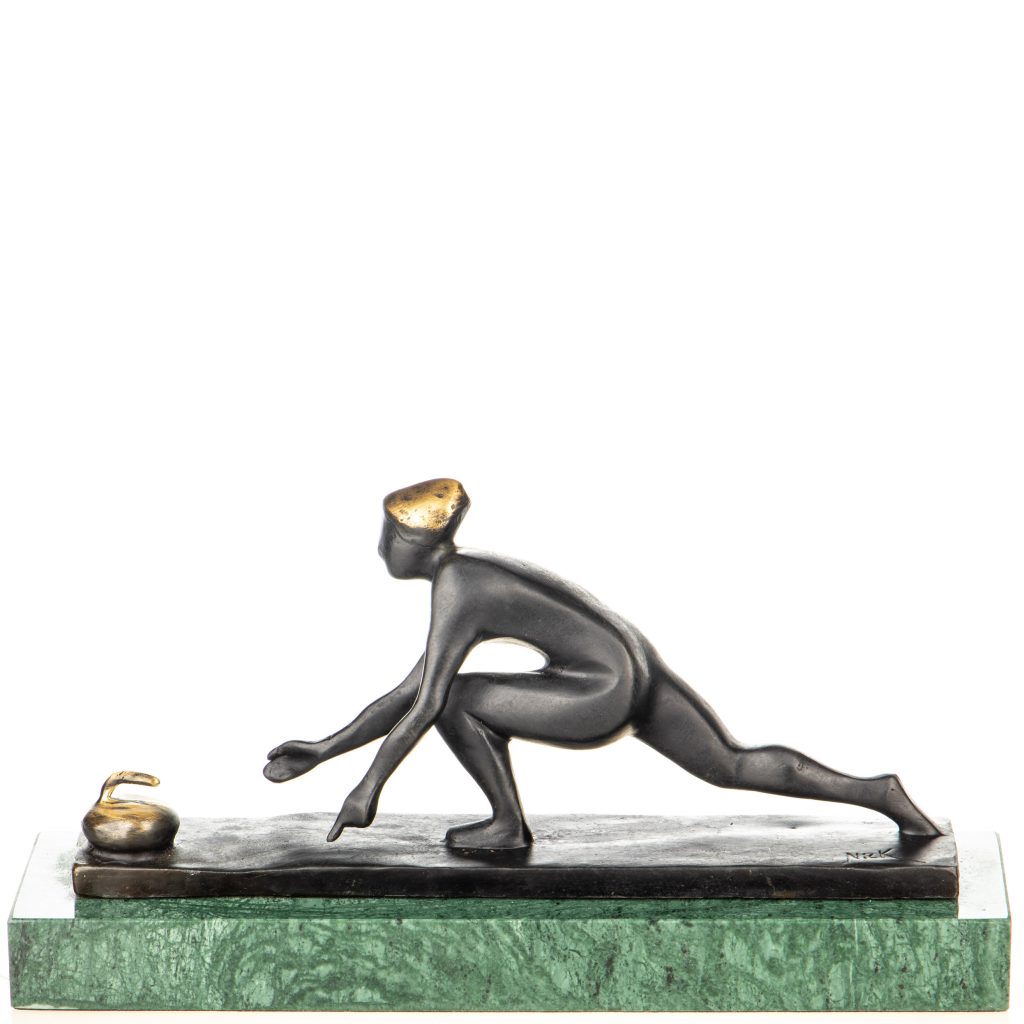 Moderne Bronzefigur Curler 16x32x8cm Moderne-Bronzefigur-Curler-16x32x8cm