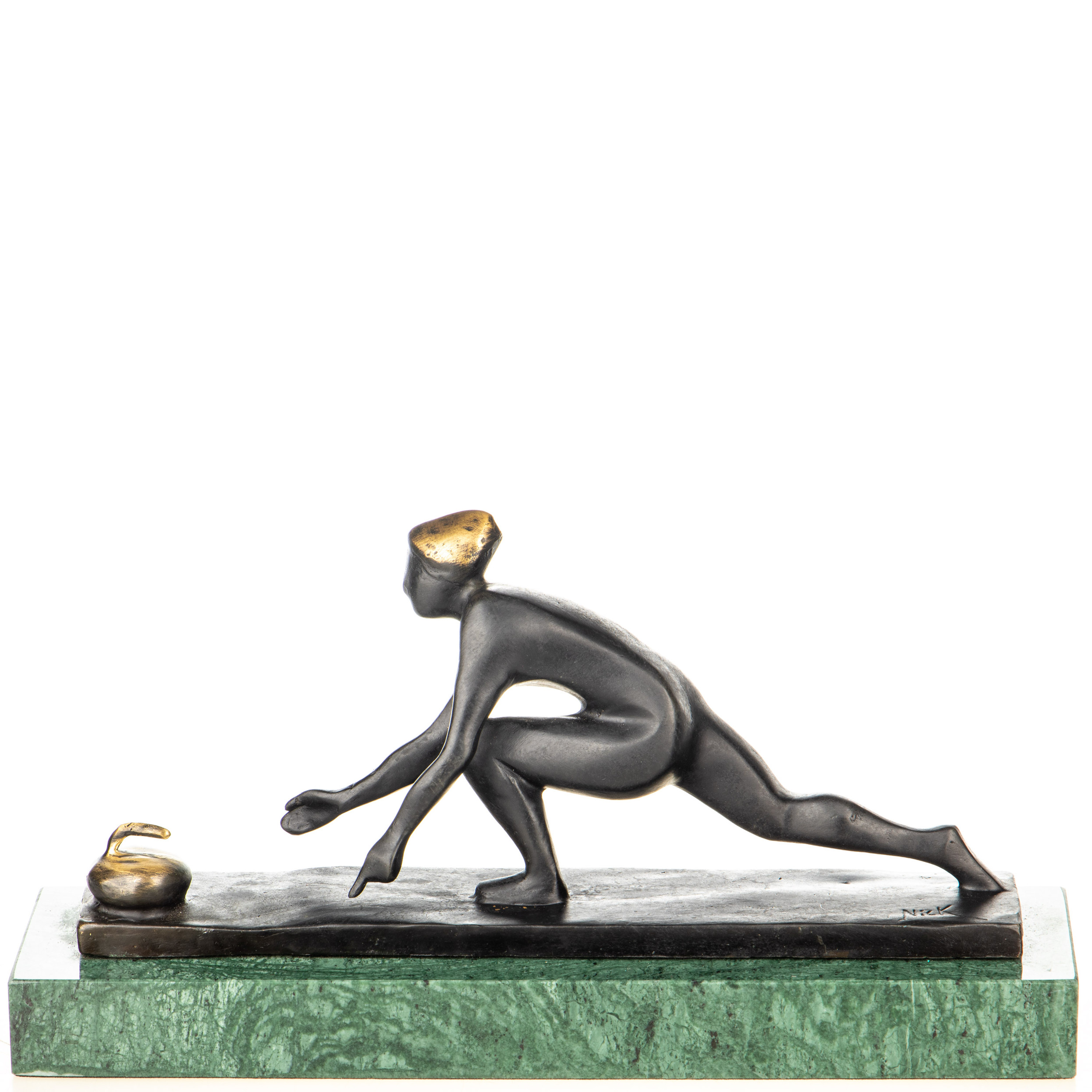 Moderne Bronzefigur Curler 16x32x8cm Moderne-Bronzefigur-Curler-16x32x8cm